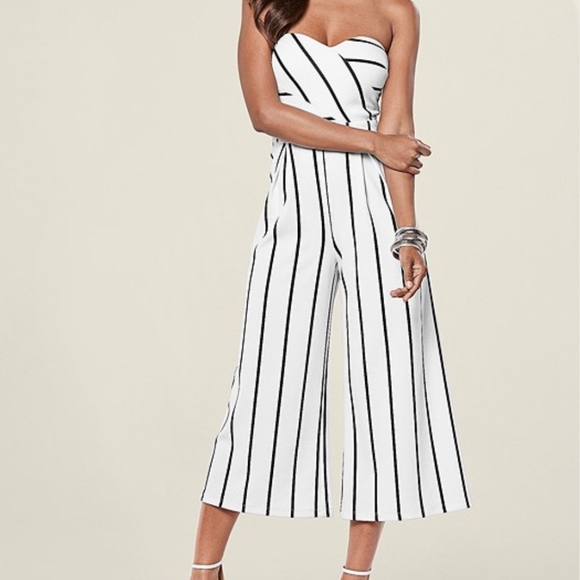 black and white striped culotte jumpsuit